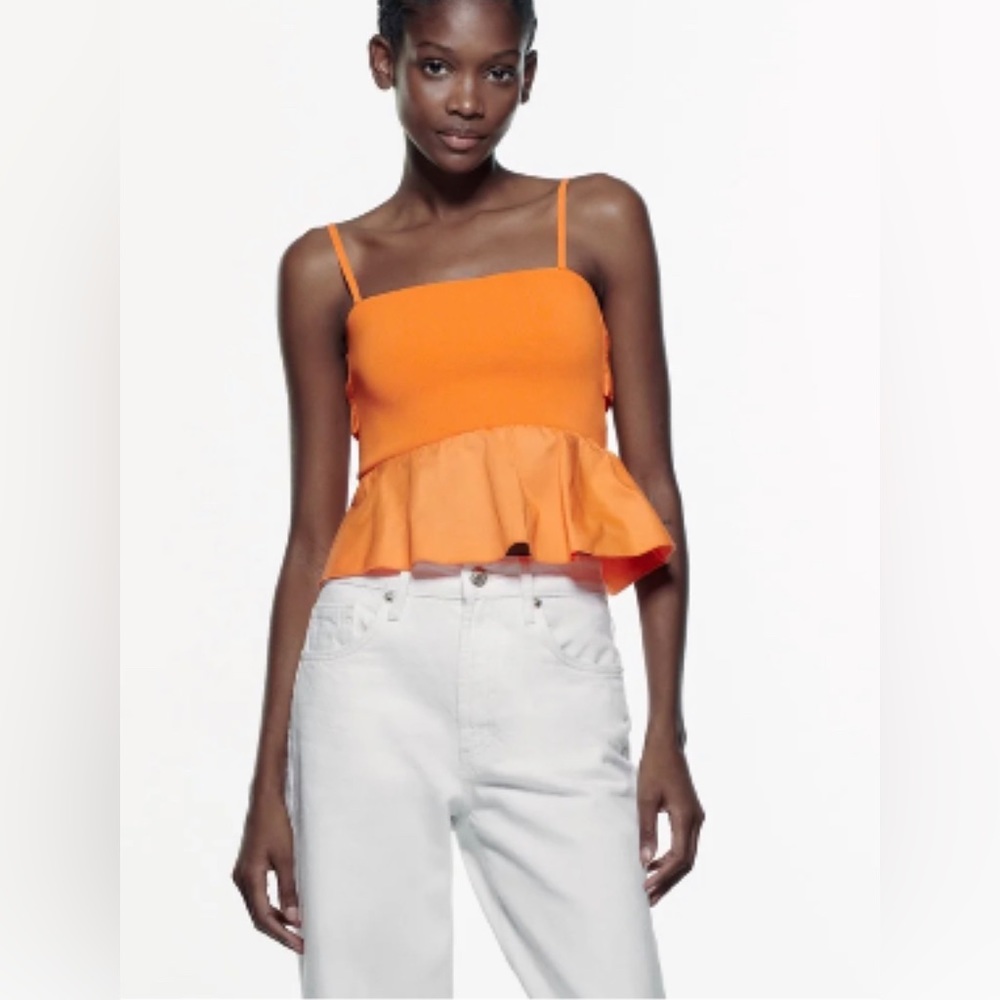 NWOT Zara Orange Crop Top Size S